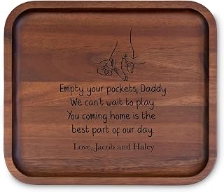 Empty Your Pockets Daddy Valet Tray Personalized, Fathers Day Wooden Valet Tray Daddy Holding Our Hands with Names, up to 4 Children's Hands, Custom Dad and Kids Holding Hands 2 Optional Colors