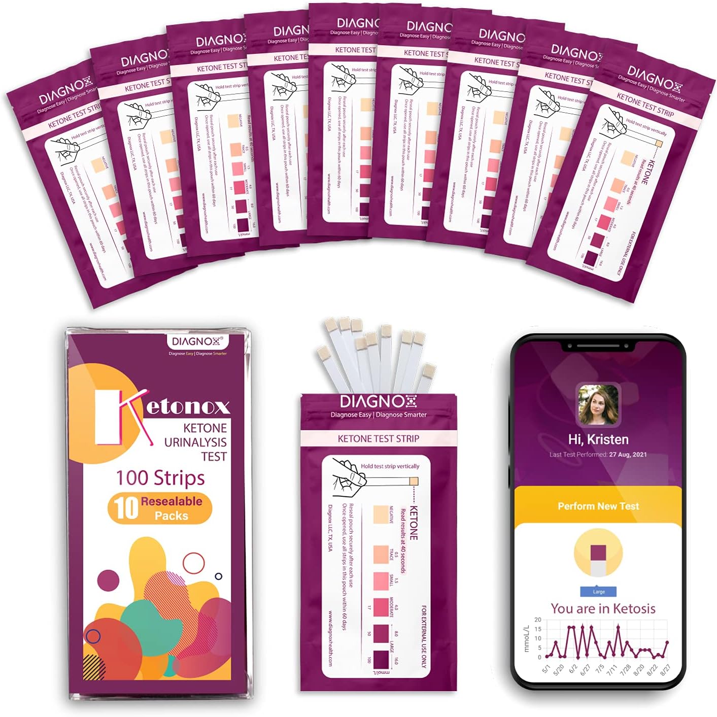 Keto Strips Urine Test Kit 100 Ketone Test Strips in 10