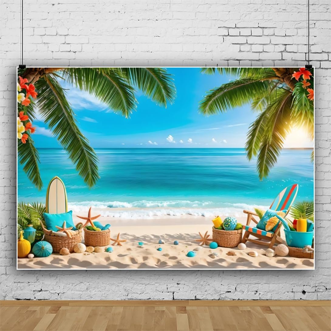 Summer Beach Backdrop 10x8ft Fabric Hawaii Luau Birthday Party Decorations Retirement Aloha Baby Shower Photos Background Tropical Graduation Prom Wedding Party Pictures Tiki Party Backdrops