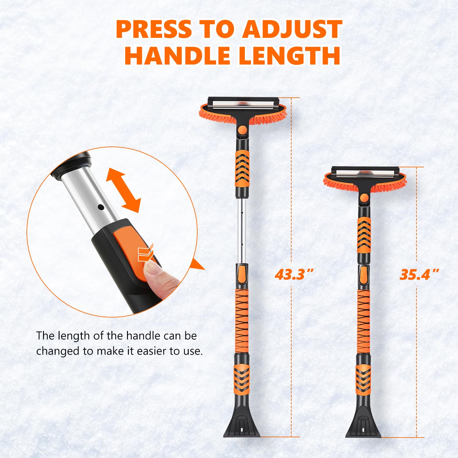 DNA MOTORING 43,3 Zoll 3-in-1 teilbare Schneebürste mit Rakel und Eiskratzer für Autos, SUVs, LKWs, Windschutzscheibenfenster, ausziehbares Schneeentfernungswerkzeug, TOOLS-00376, Orange/Schwarz