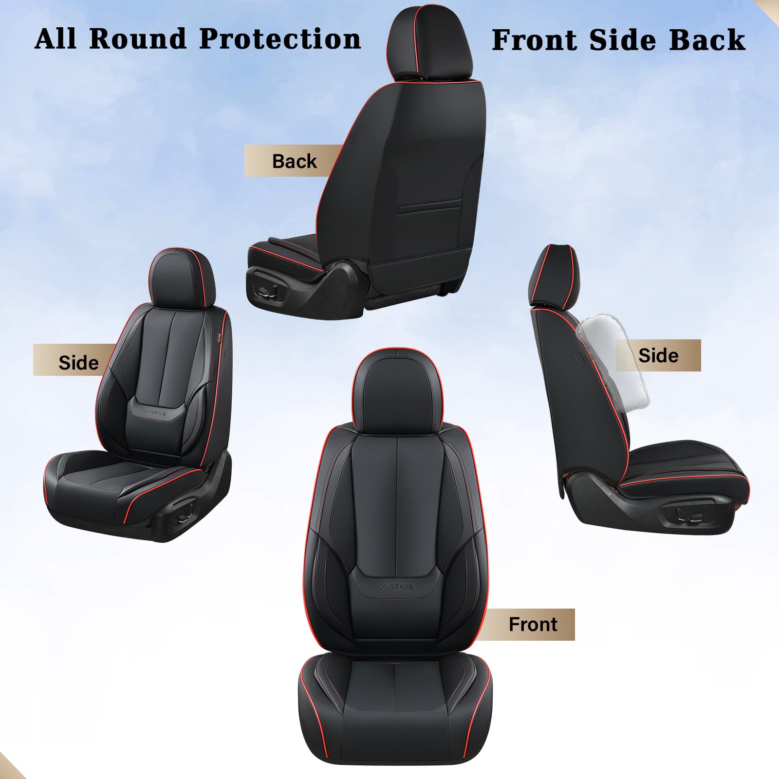 Coverado Seat Covers, Car Seat Covers Front Seats, Car Seat Cover, Car Seat Protector Waterproof, Car Seat Cushion Nappa Leather, Black Seat Covers Carseat Cover Universal Fit for Most Cars