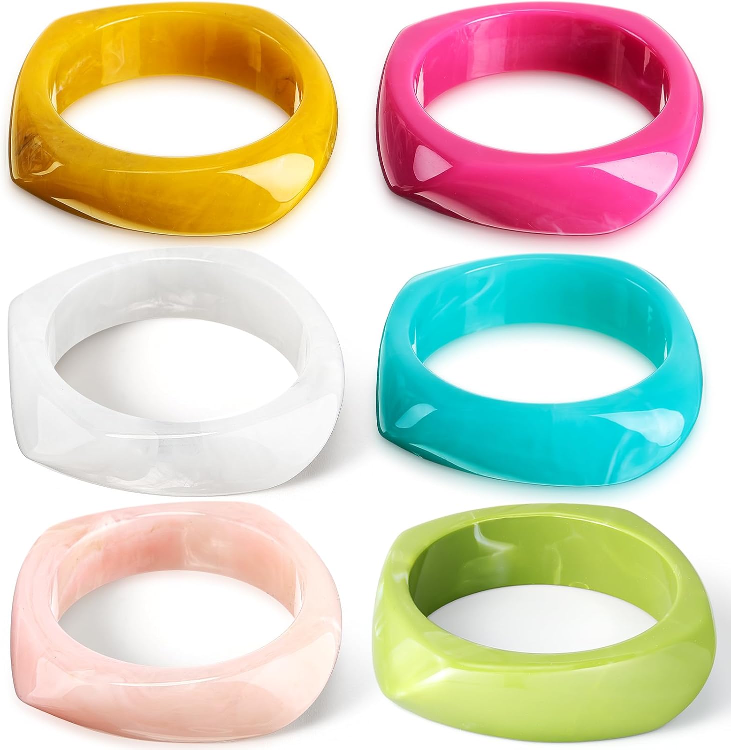 Landical Colorful Square Acrylic Resin Bangle Bracelet Wide Geometric Irregular Wristbands Women