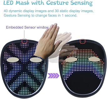 LED Mask with Gesture Sensing, Halloween Face changing Mask for Teenagers