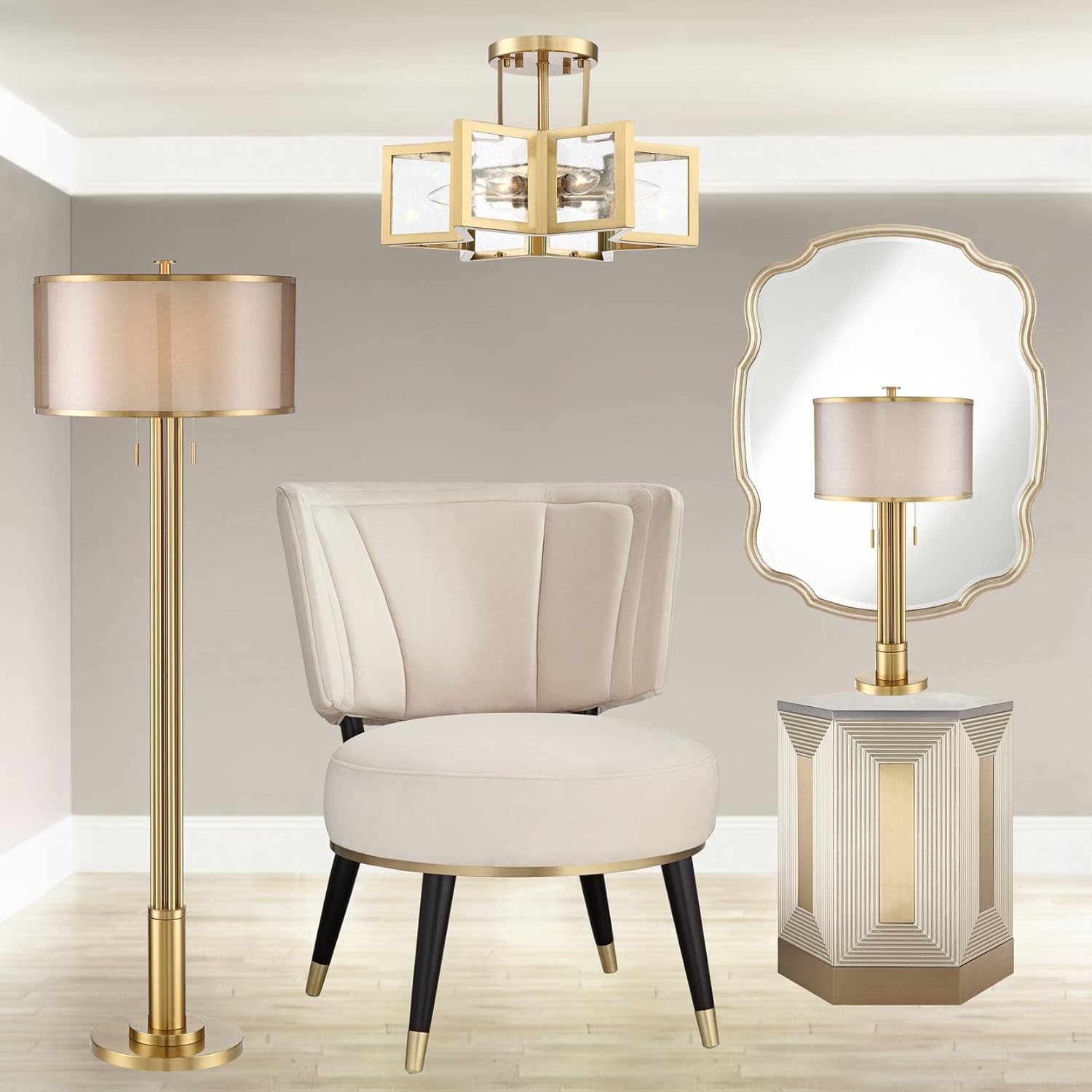 Modern Brass and Glass Star Semi-Flush Mount Ceiling Light