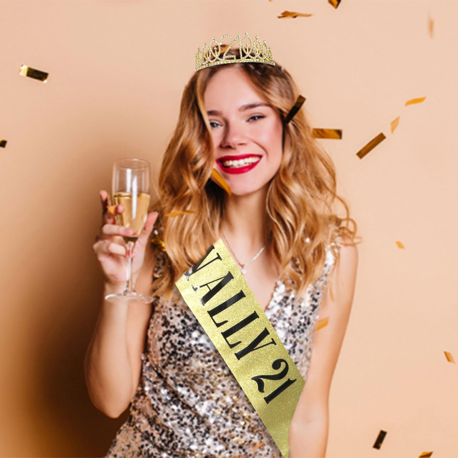 Amazon.com: CURASA Gold Finally 21 Birthday Crown and Sash  display picture 1