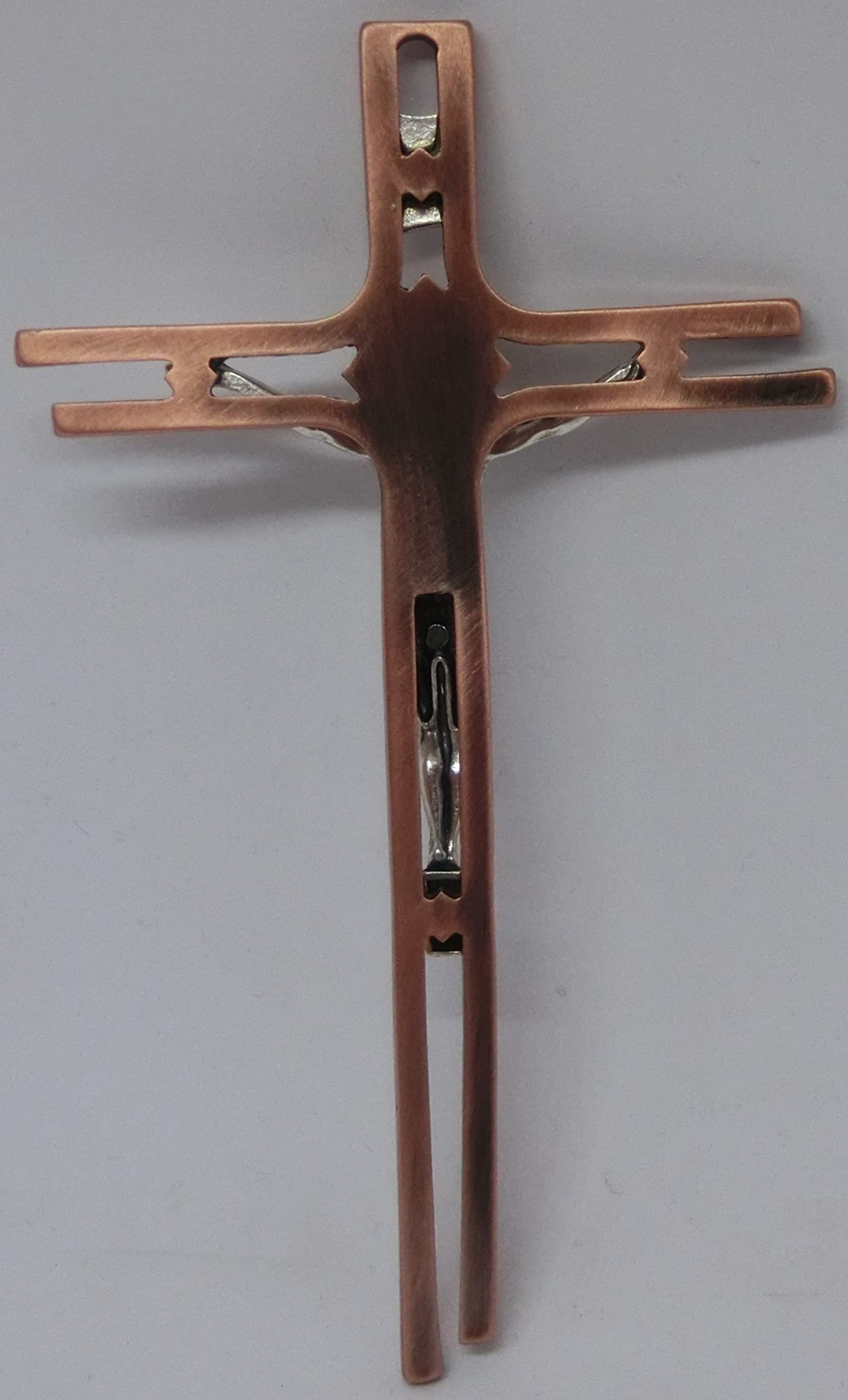 Crocifisso Moderno Da Parete Grigio E Bianco | Cristo In Argento Lucido | Design Italiano | 17x12 Cm - Foto 9