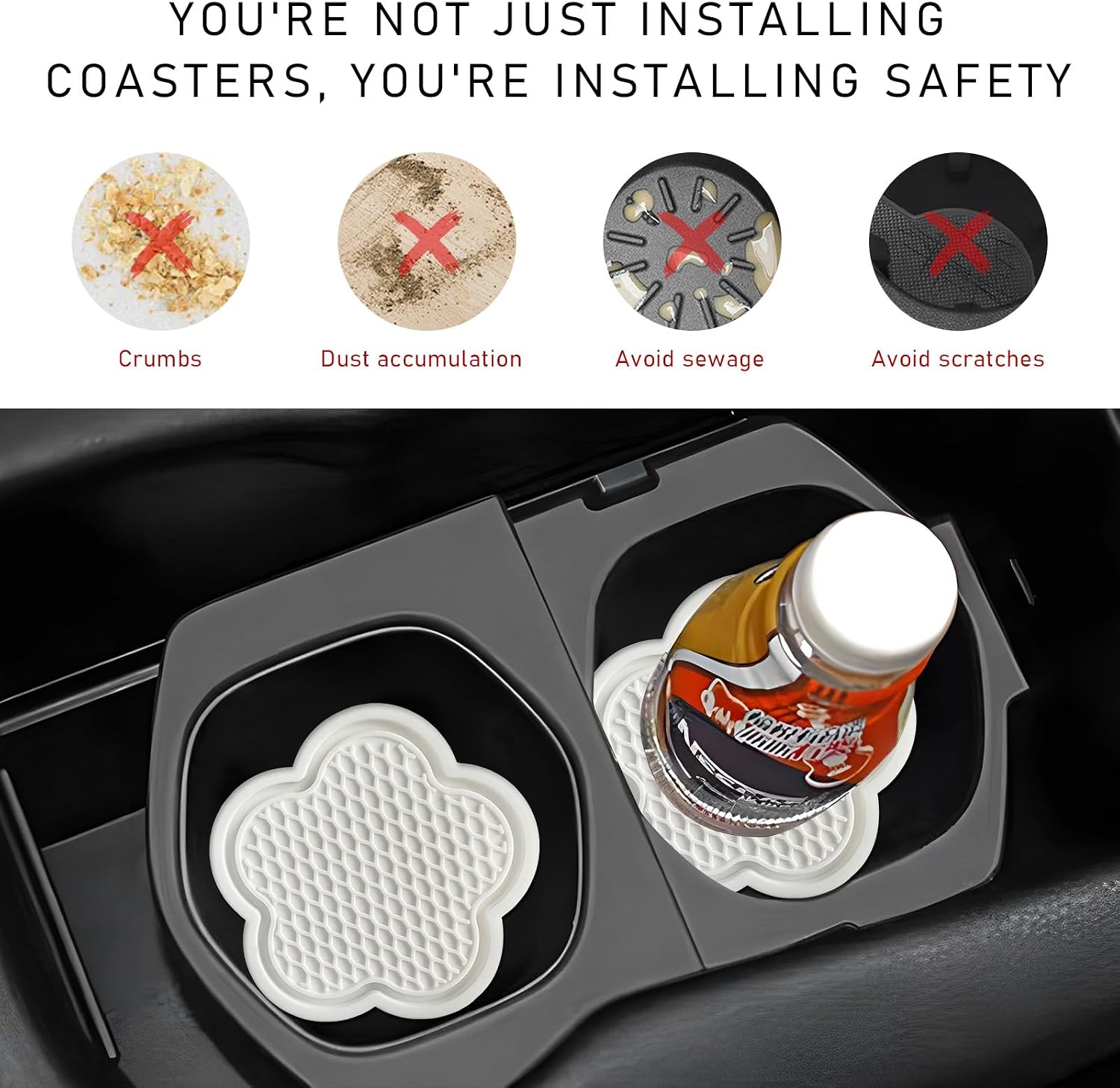DXNQ 2 PCS Car Cup Coasters, Cute Flower Shaped Car Cup Holder Mat, PVC Waterproof Anti Slip Vehicle Cup Holder Insert Coaster, Universal Car Interior Decor Accessories (White) image 4