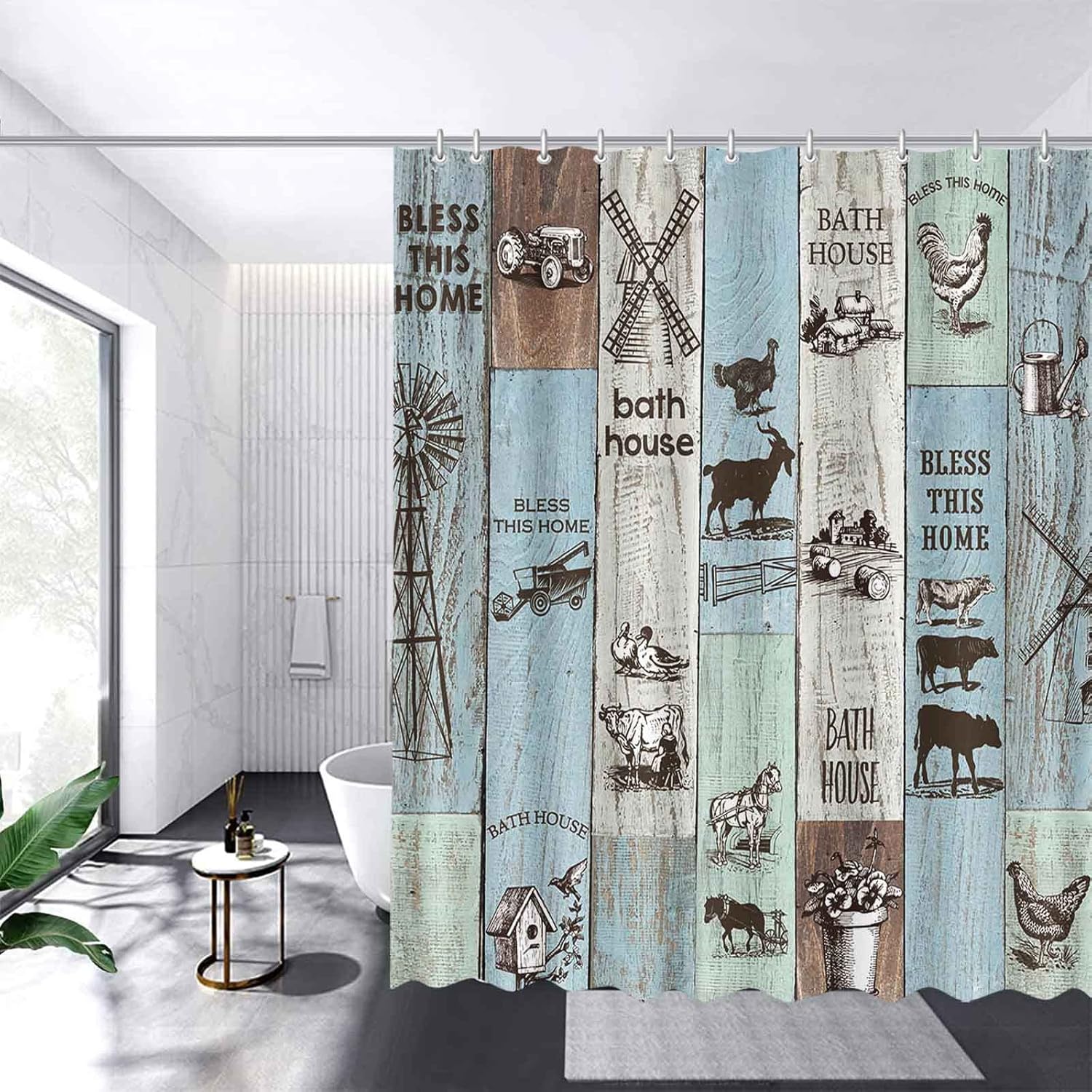 AIBIIN Farmhouse Rustic Shower Curtain Vintage Country