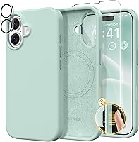 Vista 241 de GONEZ Funda de silicona para iPhone 14 Pro Max, compatible con MagSafe, con protector de pantalla + protector de lente de cámara, silicona líquida a