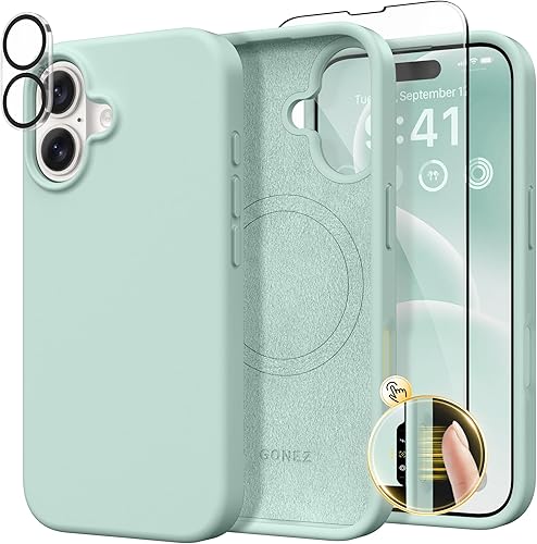 Miniatura 241 de GONEZ Funda de silicona para iPhone 14 Pro Max, compatible con MagSafe, con protector de pantalla + protector de lente de cámara, silicona líquida a