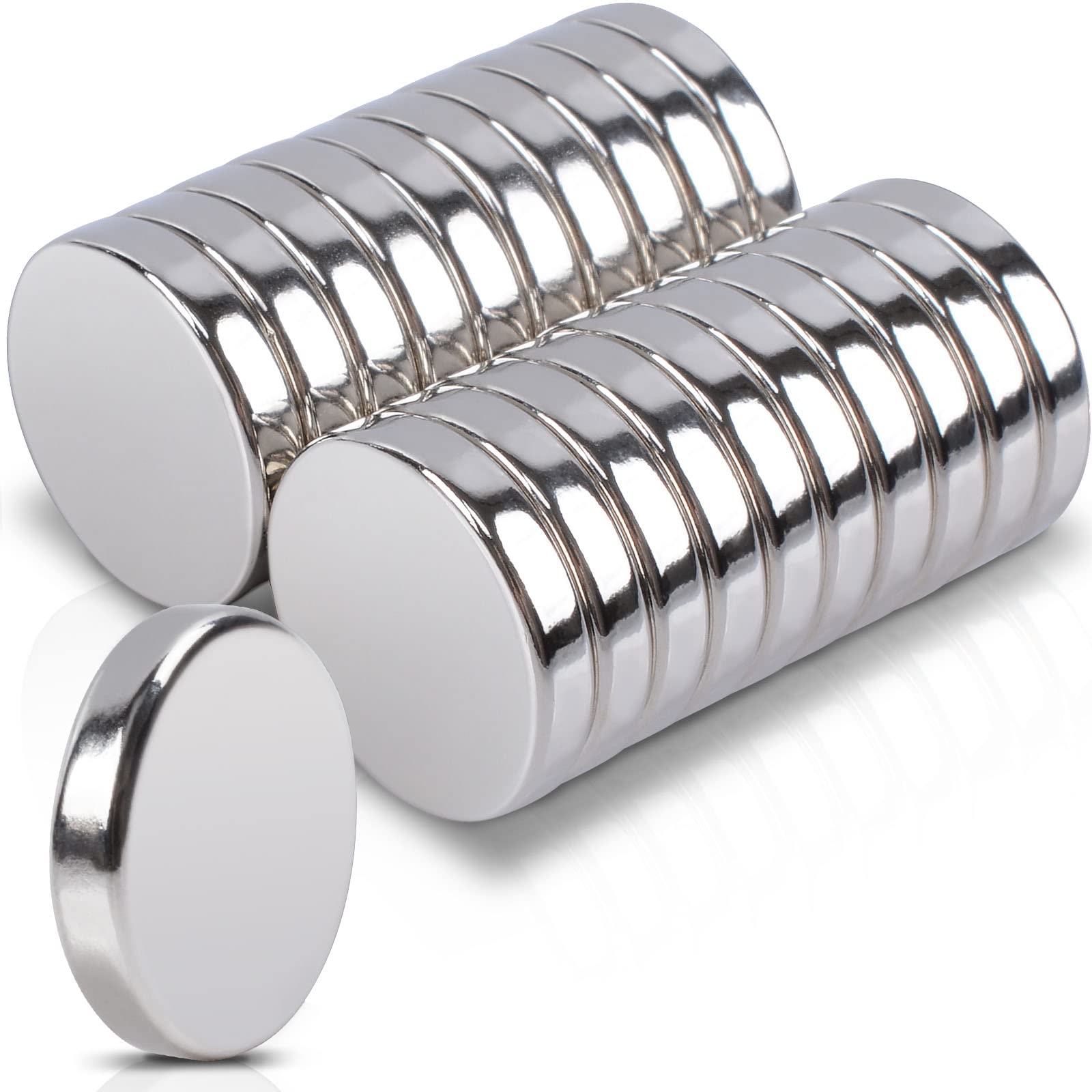 Caroyee 20 Pcs Neodymium Disc Small Magnets, 15mm x 3mm Magnets for Refrigerator Dry Erase Board Whiteboard Office Fridge Crafts, Round Rare Earth Magnets for DIY Building Scientific