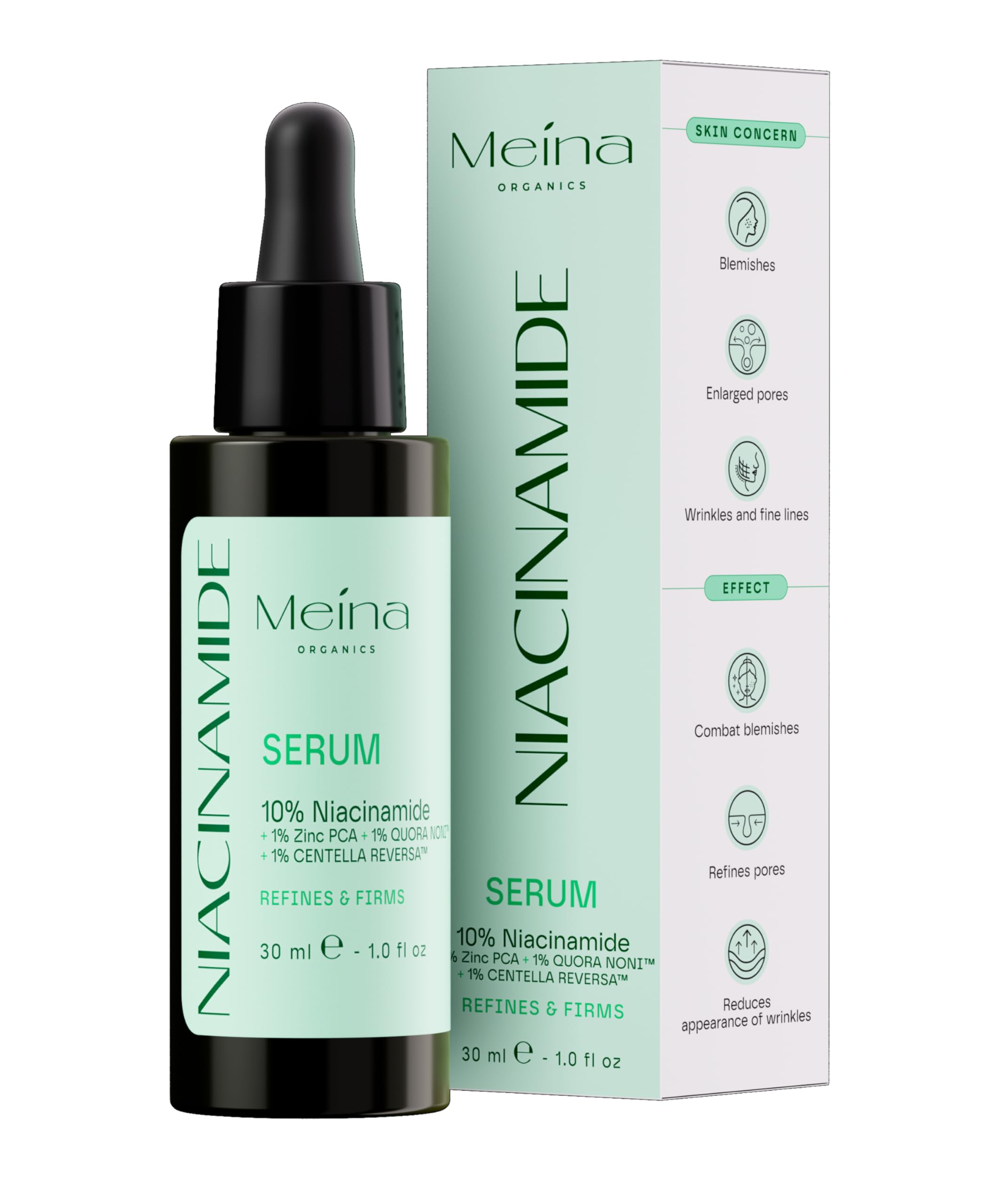 Meina 10% Niacinamide Serum with Zinc PCA, Centella Asiatica (CICA), Organic Aloe Vera Base, Skincare against Blemishes