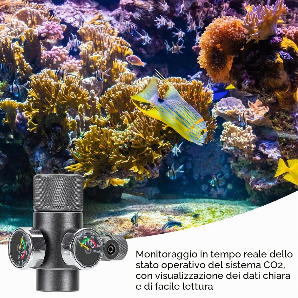 DONGKER Regolatore CO2 Acquario,Singolo/Doppio Manometro CO2 per Serbatoio Pesce Pressione Regolabile per Piante Acquatiche Sistema CO2