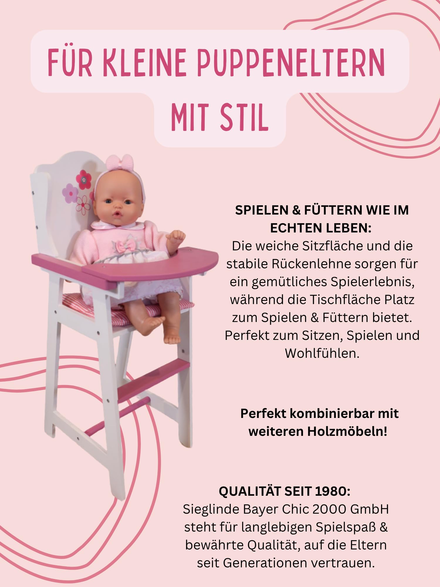 CHIC 2000 Bayer Doll Fiori Bianco Design Wysokie krzesło