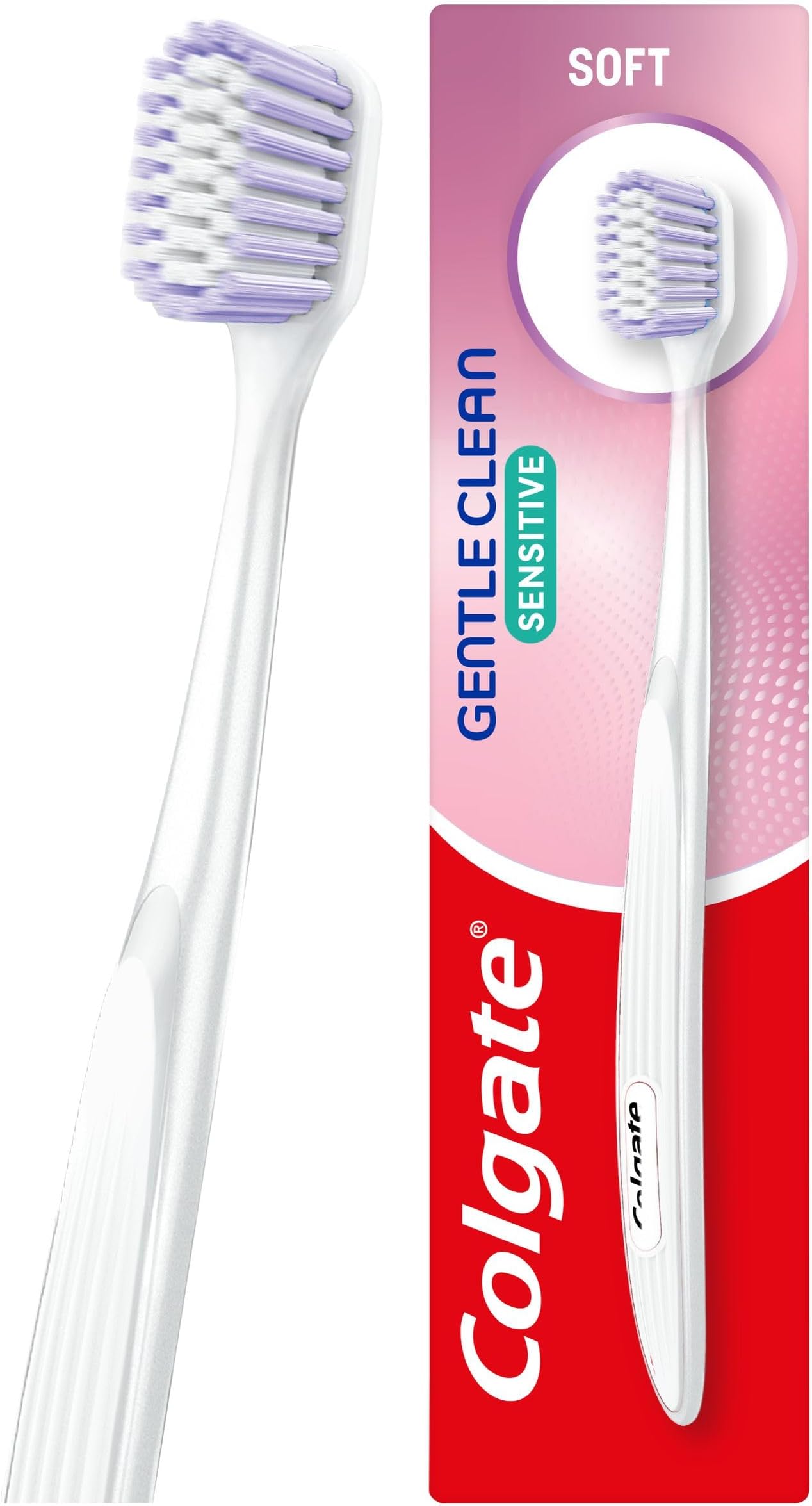 Colgate Gentle Clean Sensitive Toothbrush – Soft Toothbrush – Wide Head Cleans More Surface Area – high Density tufting for a Gentle Clean – Soft Tapered bristles to Clean Between Teeth