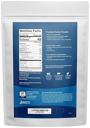 Miniatura 2 de Judee's - Mantequilla en polvo de 5 libras, sin OMG, apta para dieta cetogénica, sin hormonas, nueces ni gluten, ingrediente para hornear, fabricado