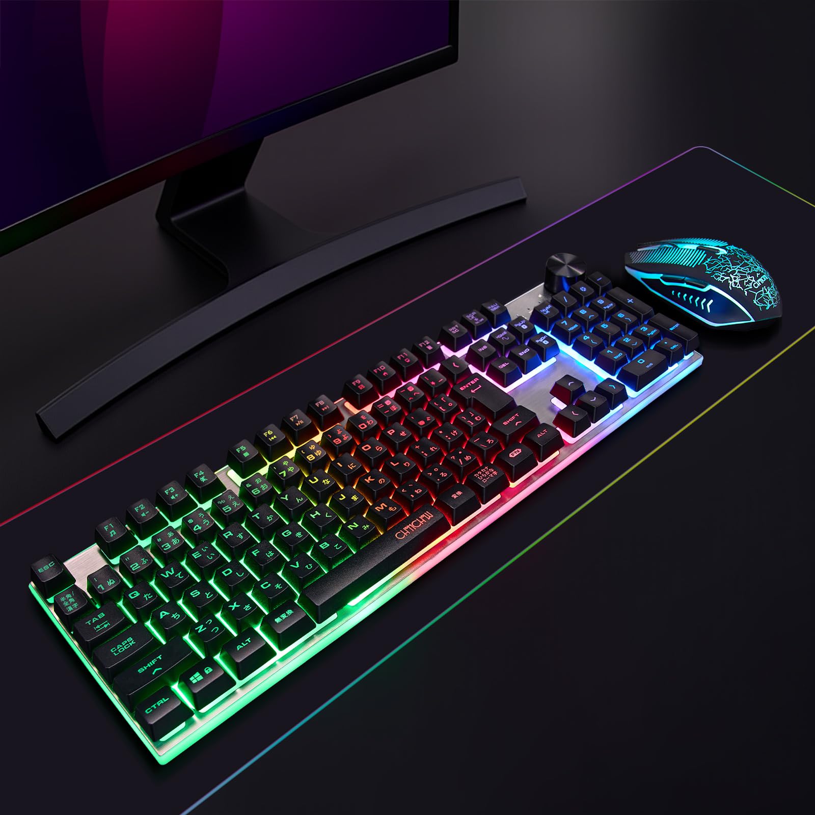 Amazon | ワイヤレスゲーミングLEDキーボードマウスセット 109キー