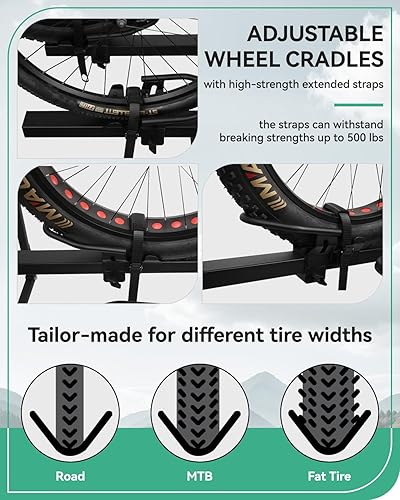 Miniatura 5 de Portabicicletas para enganche de remolque con cerradura, 2 soportes para bicicletas para automóvil, camión, SUV, remolque, portabicicletas para