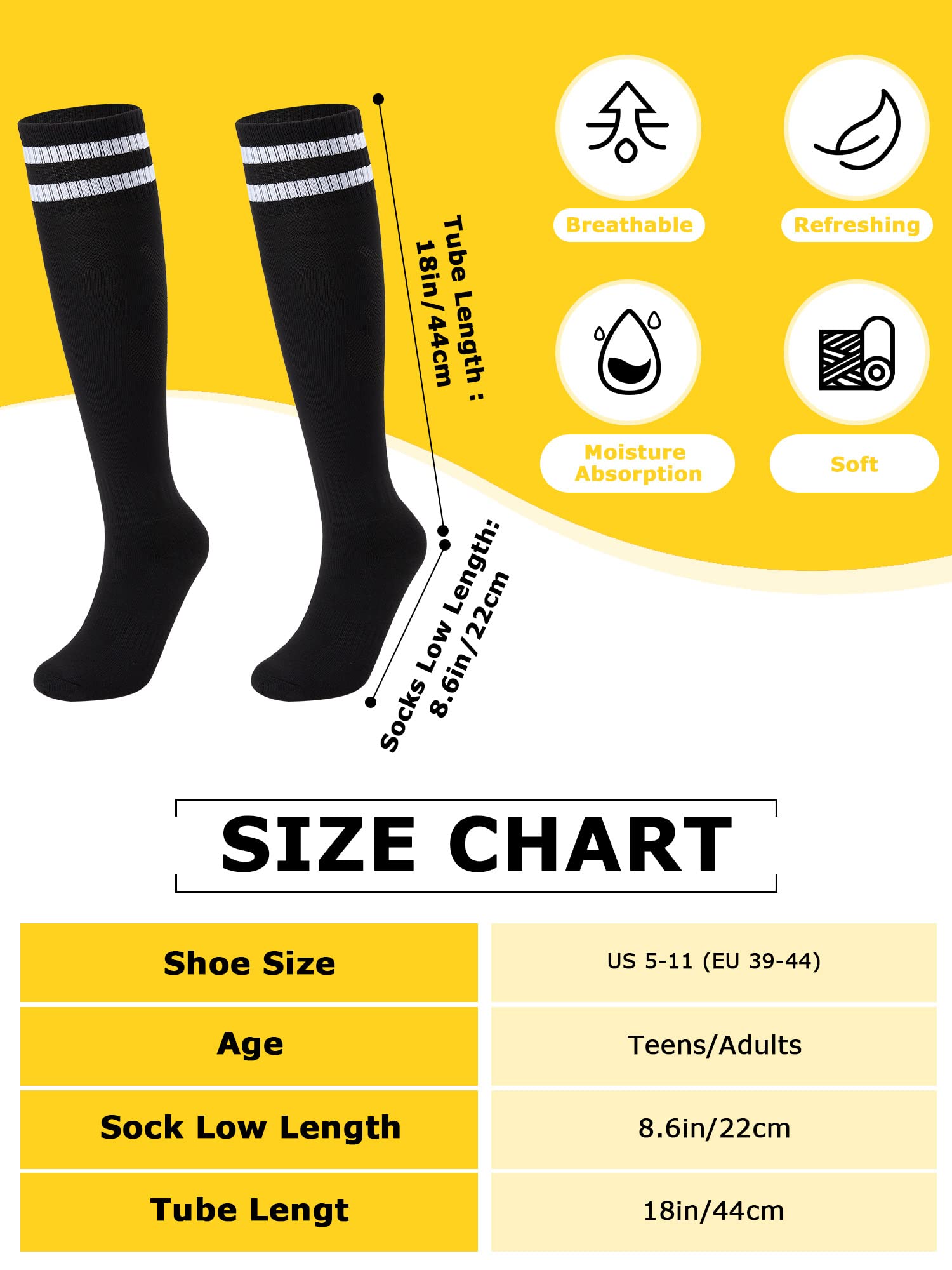 Sintuff 18 Pairs Soccer Socks Colorful Knee High Tube Socks Stretchy Football Baseball Stripes for Men Women Teens Team