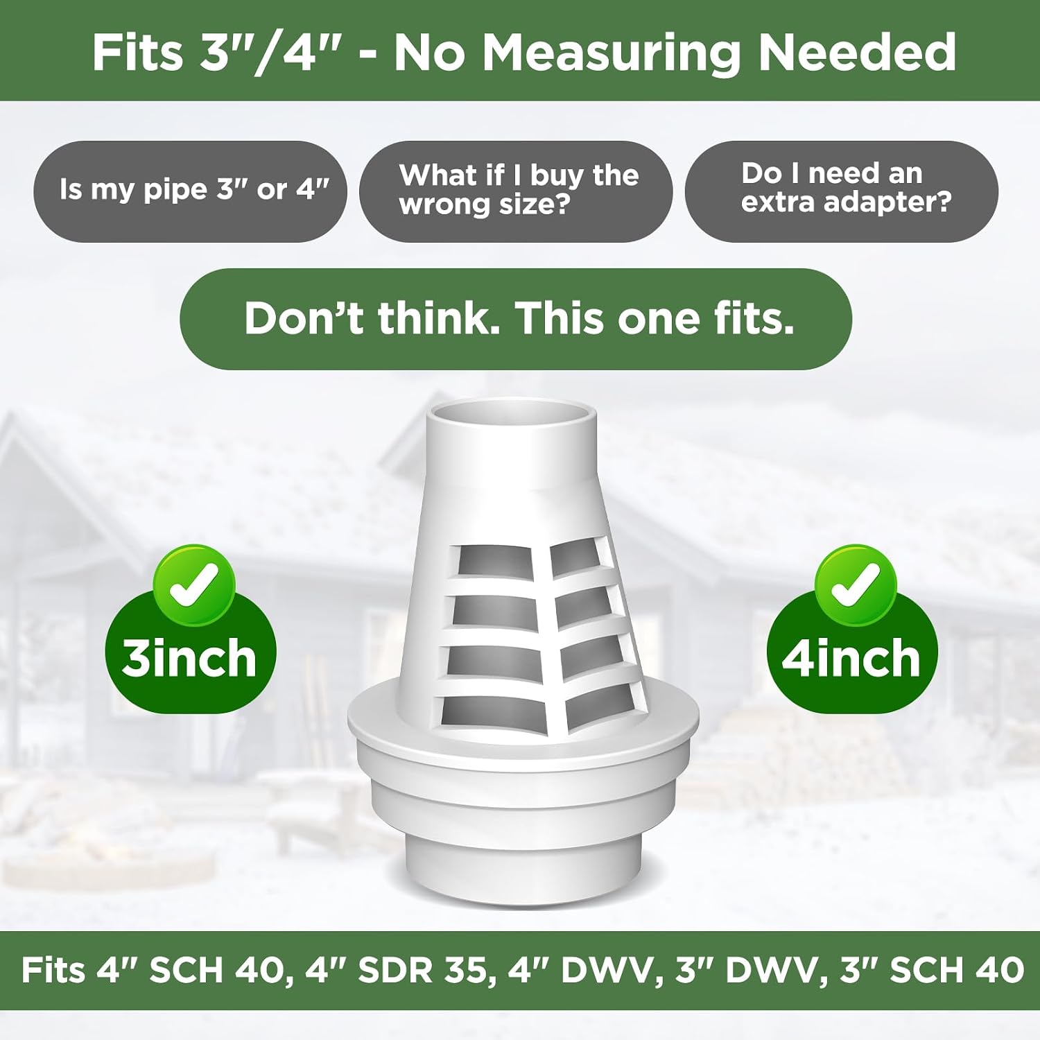 Freeze Relief for 3-inch & 4-inch Drain Lines,Sump Pump Discharge Freeze Guard, Freeze-Relief Drainage Vent Prevents Burst Pipes, Fits 4" SCH 40, 4" SDR 35, 4" DWV, 3" DWV, 3" SCH 40