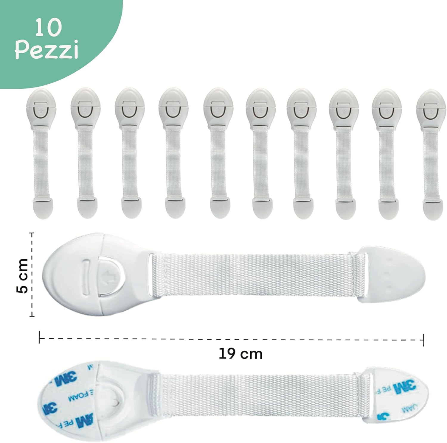 Chiusura Cassetti per Bambini Bianco 10 pz - Sicurezza Bambini, Blocca Porta, Ante, Cassetti, Finestre, Armadio, Frigorifero. Nessun Trapano Necessario - Immagine 5