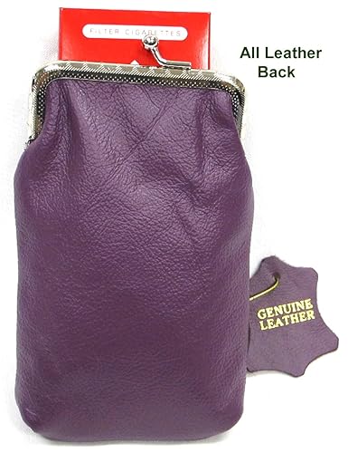 Miniatura 3 de Leather Cigarette Case 1 par de 2 colorestamaño genuino suave púrpura 100s + marrón para 120s