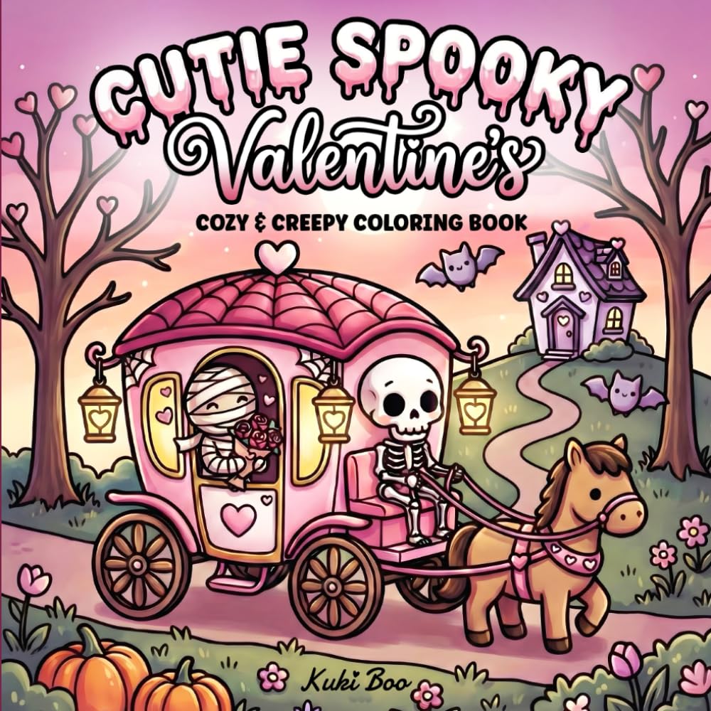 Cutie Spooky Valentine's Coloring Book: Creepy & Cozy Romantic Vibes with 32+ Kawaii Valentine’s Day Scenes Featuring Cute Couples for Fun and Stress Relief