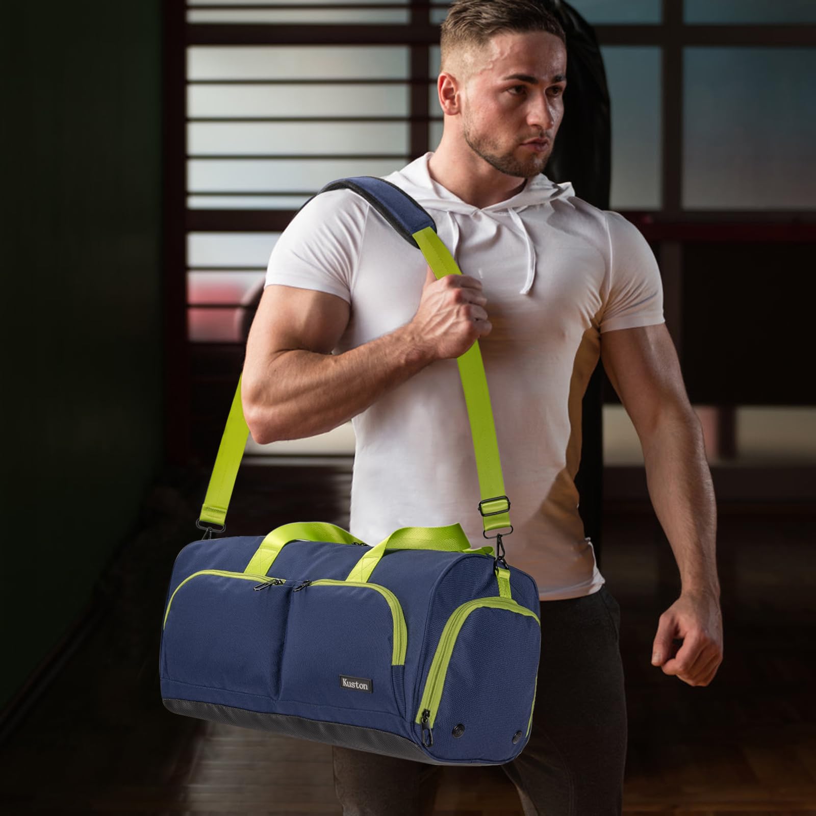 Bolsa deportiva de gimnasio, con caja de zapatos y bolsa de equipaje de tela Oxford, adecuada tanto para hombres como para mujeres, Azul, 19.69*10.24*9.84 inches