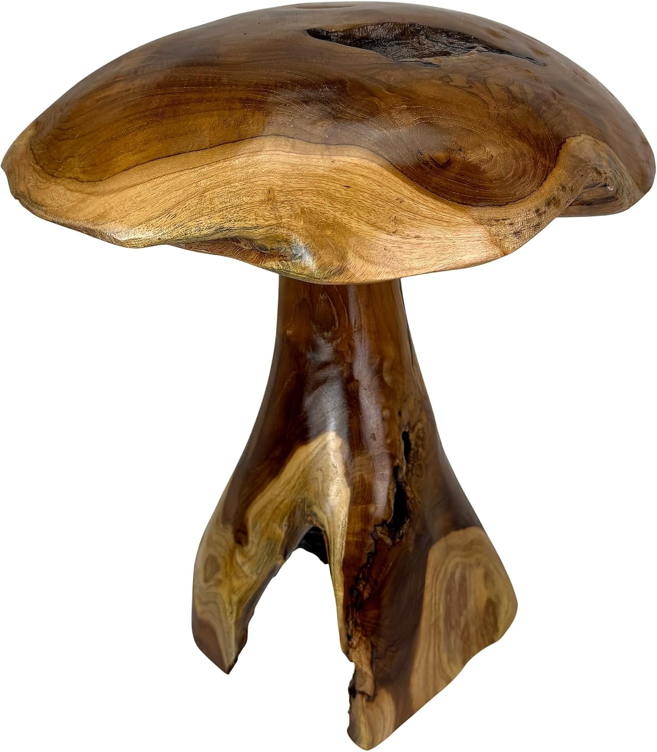 Things2Die4 Mushroom Statue 16.5 Inch Hand Carved Teak Wood Sculpture