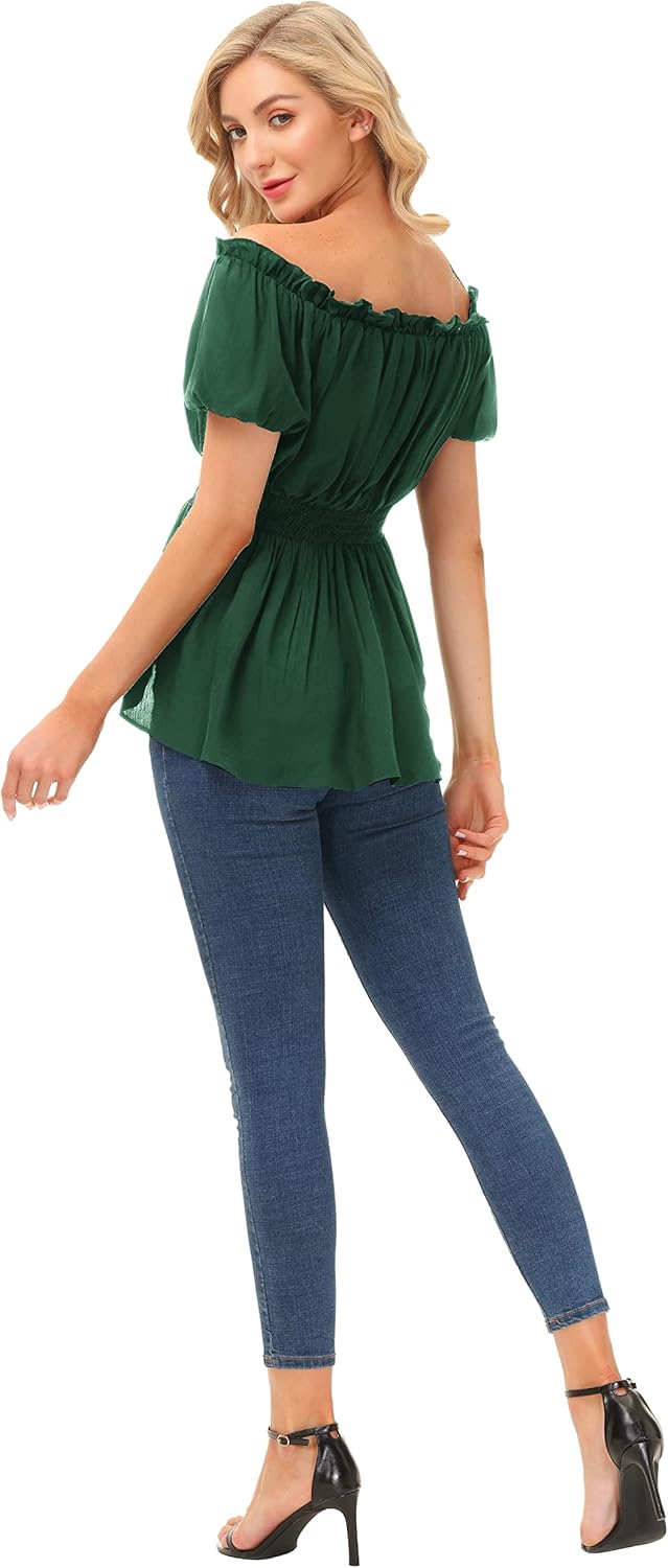 Scarlet Darkness Renaissance Shirt Women Off Shoulder Short Sleeve Tops Summer Peasant Pirate Shirt Peplum Blouse - Image 4