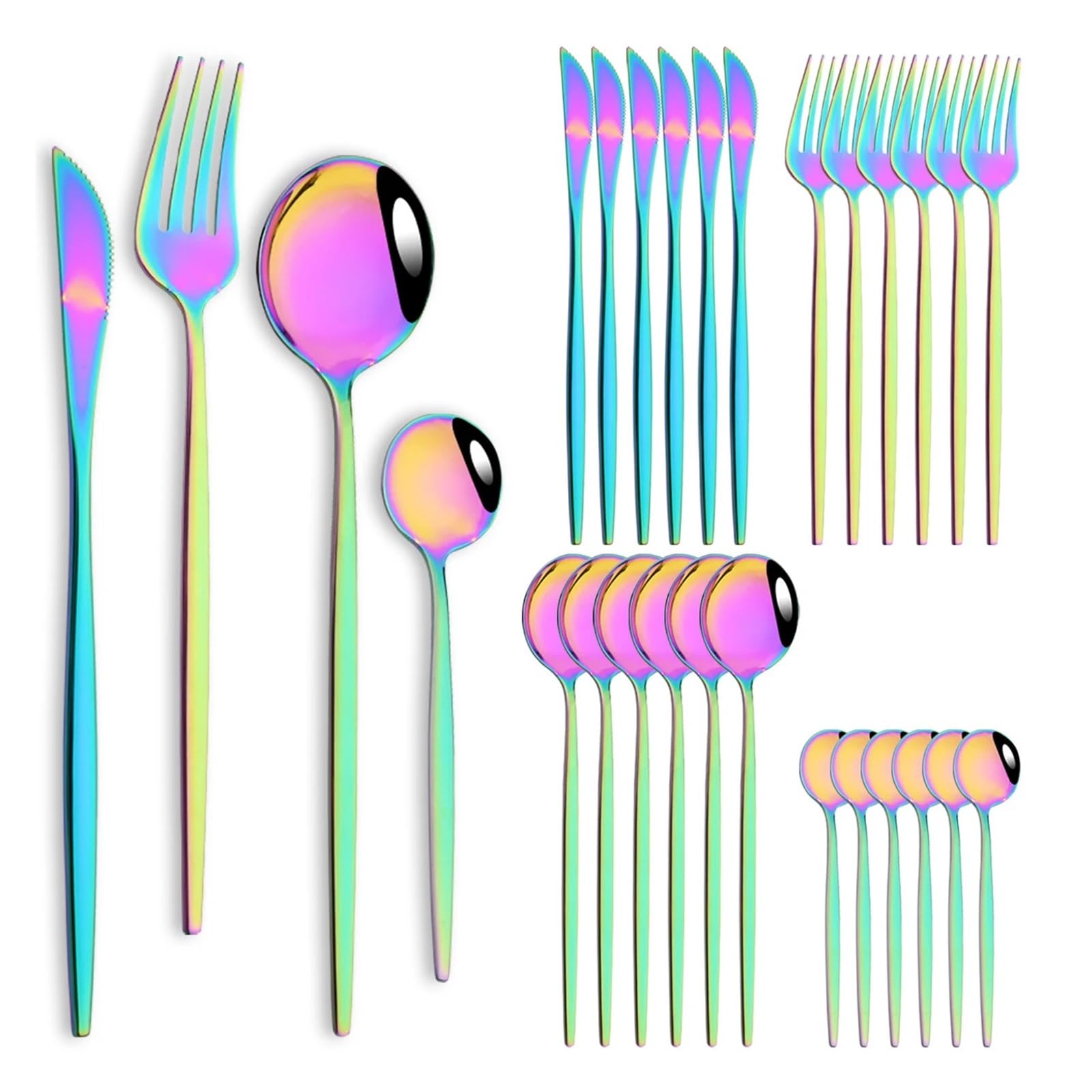 Juego de cubiertos de acero inoxidable de 24 piezas, cuchillo, tenedor, cuchara