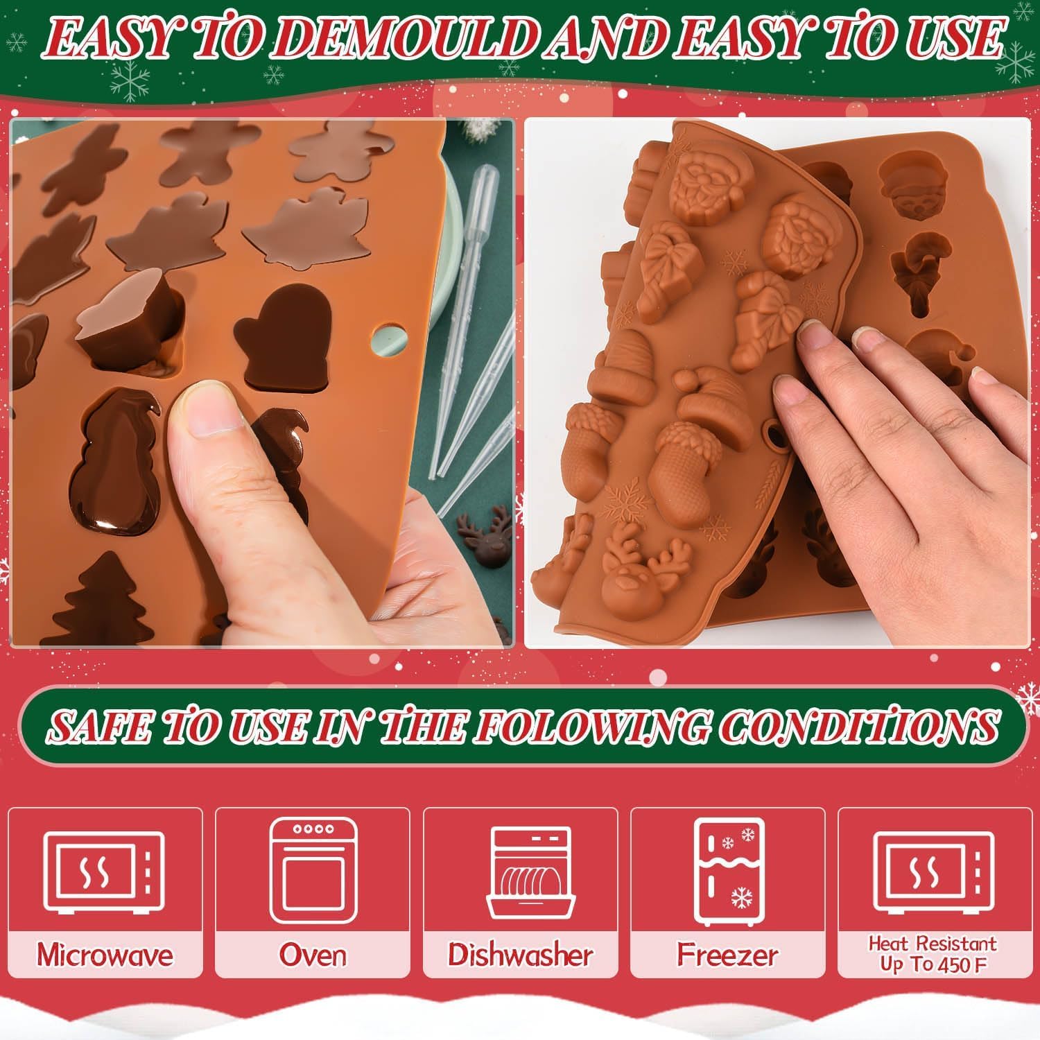BAKING SET Silicone Mould, Snowman Christmas Tree Moulds, 3D Reindeer, Snowman,Tree, Mountain, Car,Reindeer, Santa Claus, House, Penguin, Shape Mold for DIY Handmade Soap Candles Jelly Fondant,Gummy 3