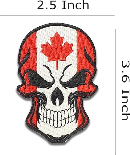 Miniatura 2 de Parche de calavera - Parche de calavera con bandera de Canadá - Parche de velcro - Parche bordado - Parche para mochilas, gorras, chaquetas, ropa -