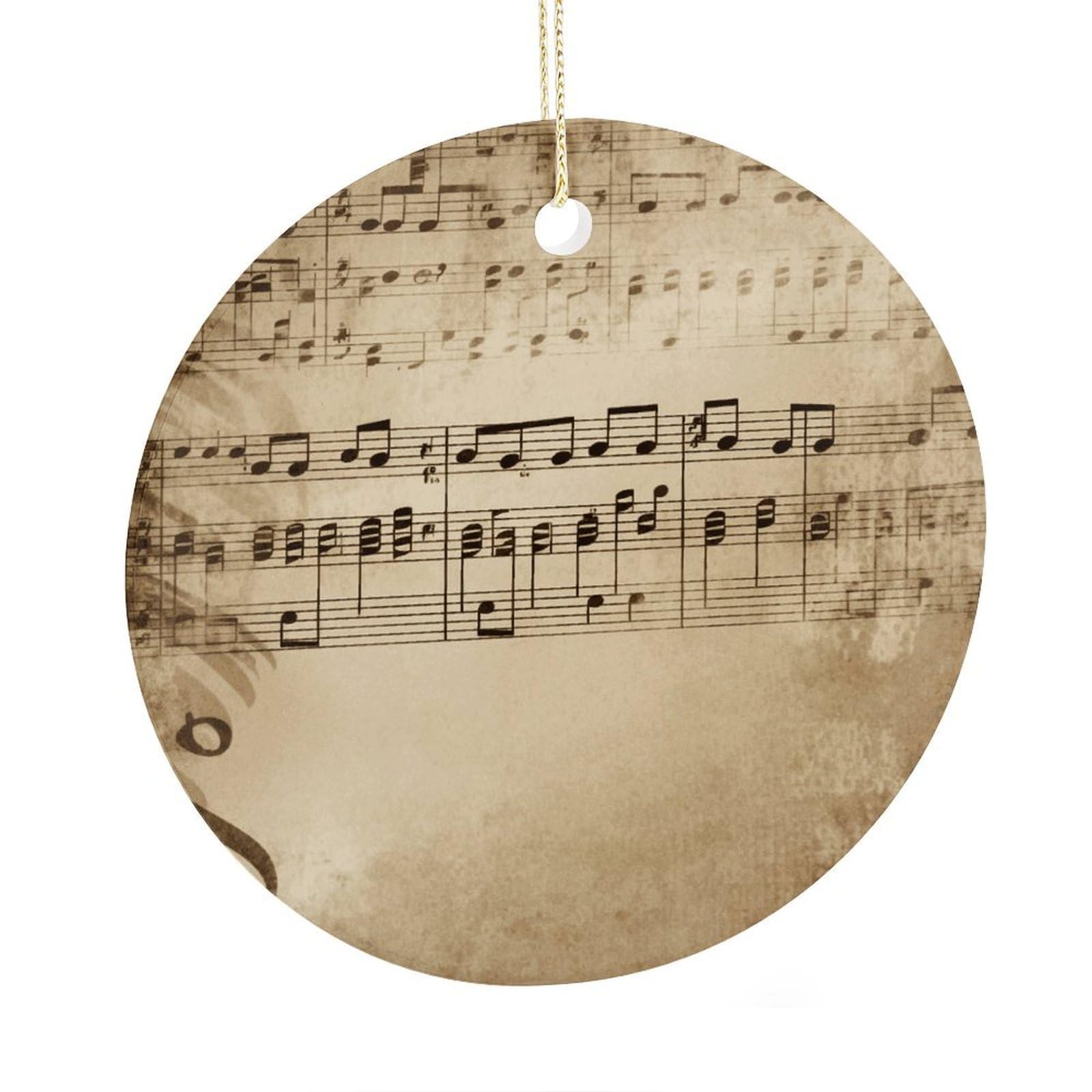 Fekiloot Style Music Notes On Old Paper Christmas Ornaments 2.9 Inch Round Ceramic Ornament Keepsake Thank You Gifts For Office, Room, Home - Holiday Present Ideas