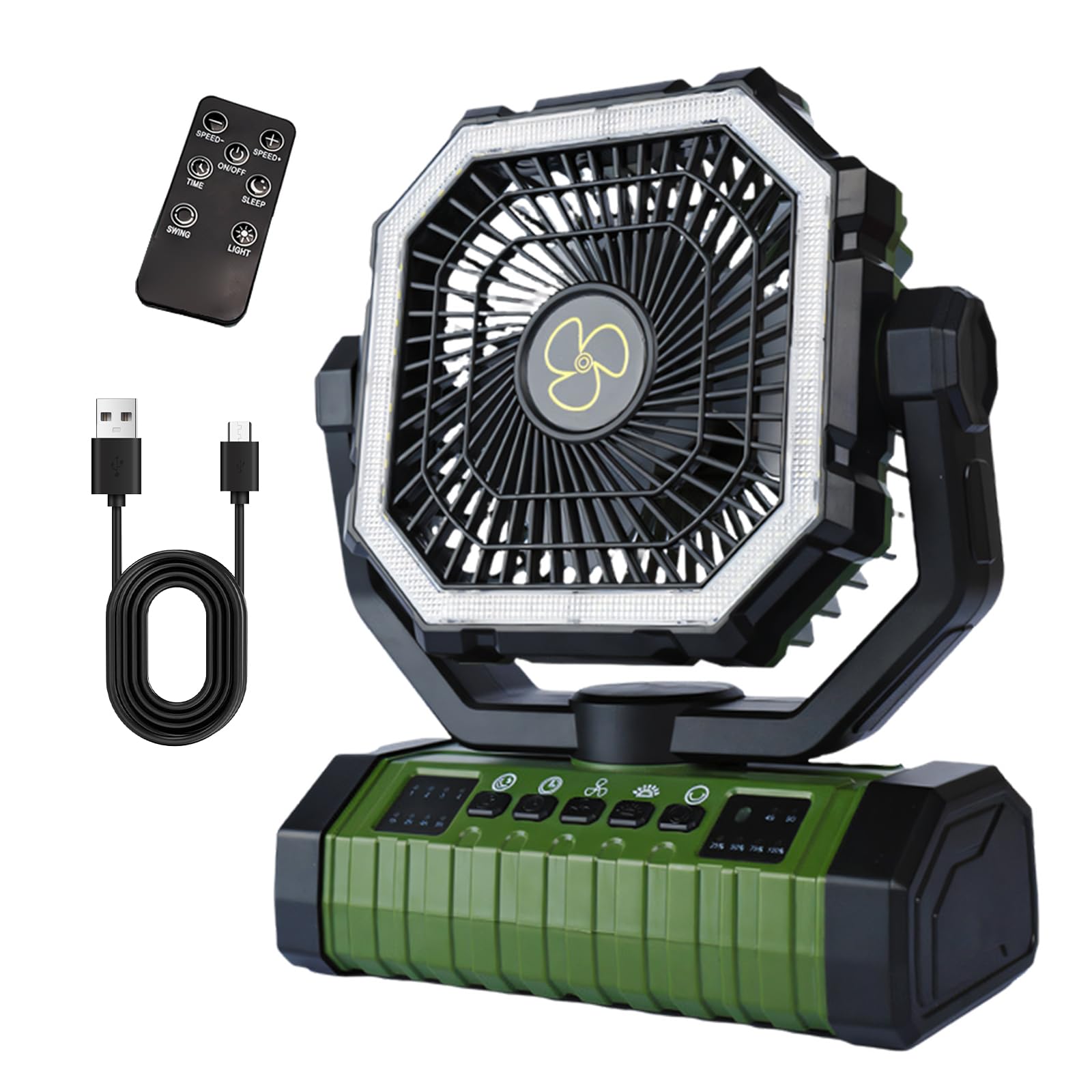 NVOQILIN Portable Camping Fan with LED Light USB Rechargeable Battery Powered for Outdoor Tent Hiking and Power Interruption Use Camping Gear Fan Light Combo