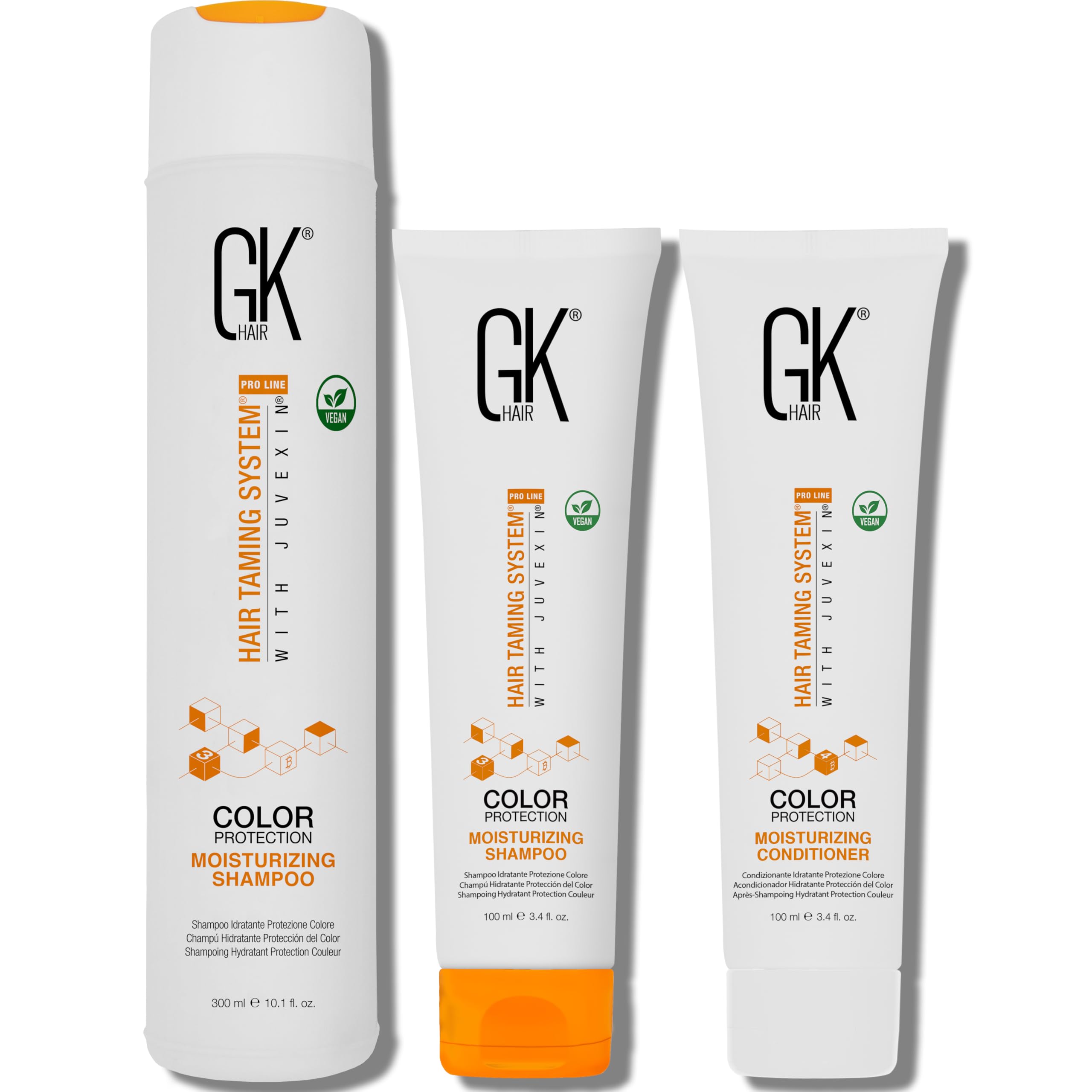GK HAIR Shampooing hydratant 300 ml + shampoing de voyage 100 ml et après-shampoing 100 ml – Sans sulfate ni parabènes – Pour cheveux colorés, secs, gras et abîmés