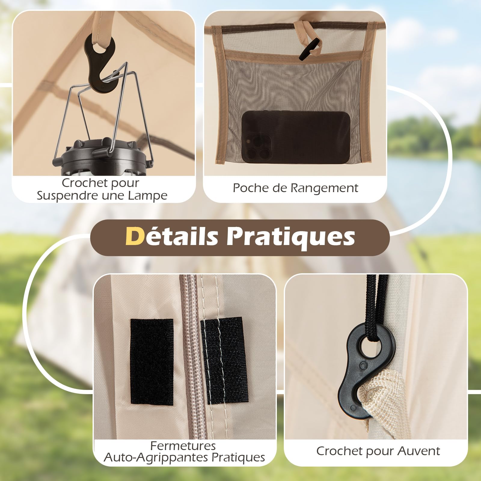 COSTWAY Tente de Camping Pop up 4 Personnes, Tente Extérieure Portable avec Bâche Anti-Pluie 4 Fenêtres en Maille 2 Portes Sac de Transport, pour Randonnée Pique-Nique, 230 x 230 x 152 cm
