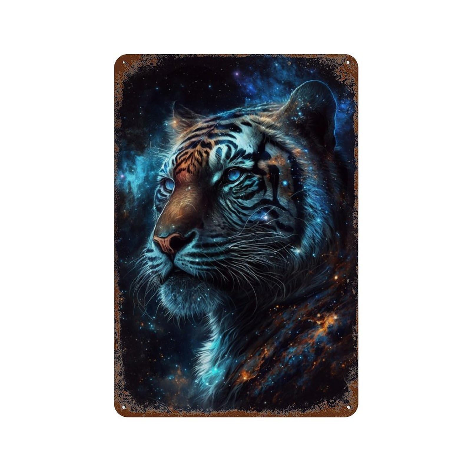 Galactic Tiger Portrait-34 Rust Effect Tin Sign 11.8"x7.9", Vintage Wall Decor for Garage, Pub Or Kitchen