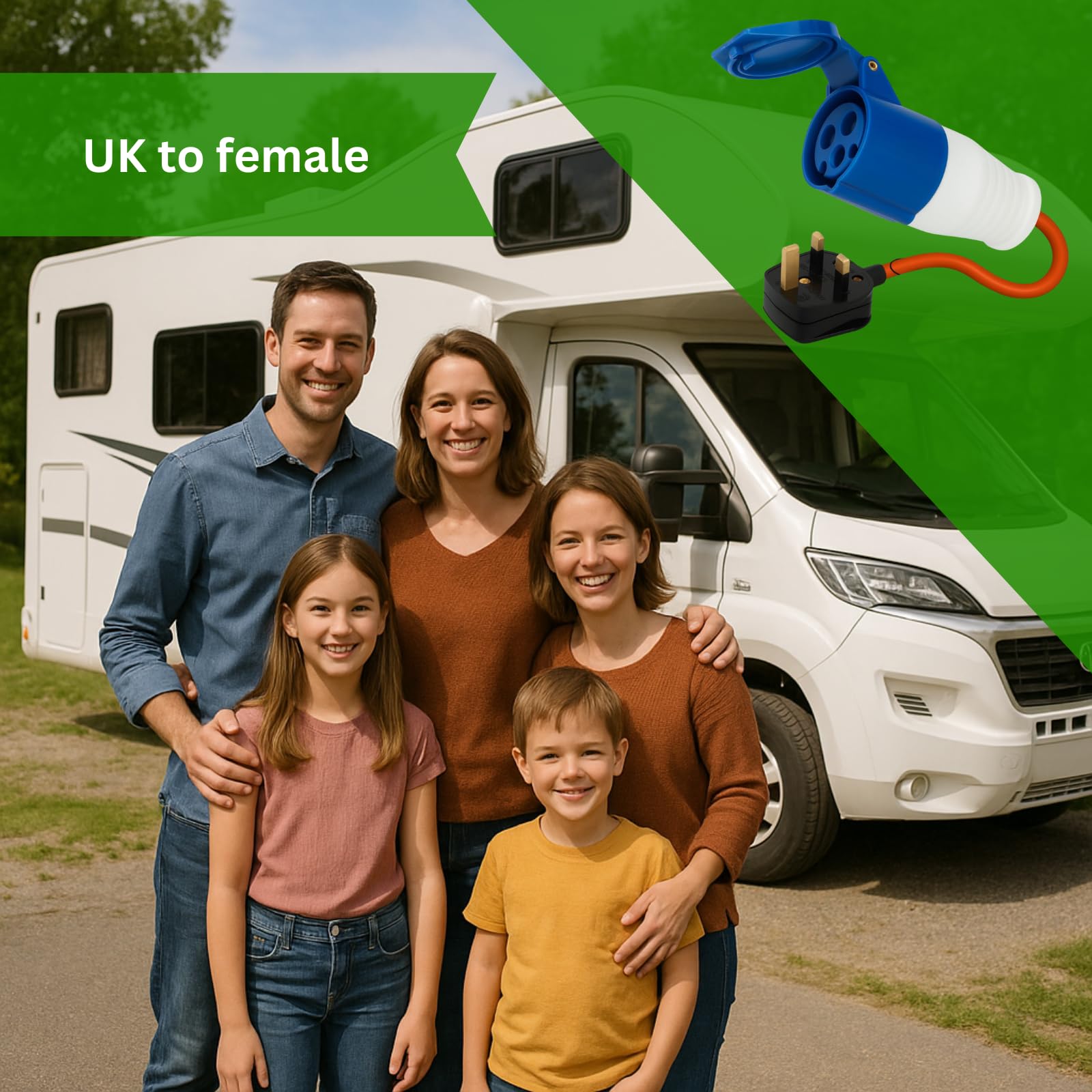 16amp to 13amp Adapter Hook Up Cable 3 Pin UK Electric Hook Up Adapter 230v for Camping Caravan Motorhome Mains to UK Plug (3 Pin to UK Hook Up) — view 4