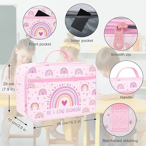 Miniatura 4 de Clastye - Lonchera térmica con diseño de arco iris rosa para niños y niñas, bolsa de almuerzo escolar para picnic al aire libre, viaje, bolsa