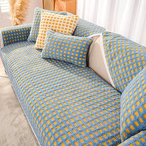 Miniatura 3 de vctops Fundas para sofá de vellón sherpa, con patrón de cuadros bohemios, antideslizante, funda de sofá modular suave y mullida, protector de