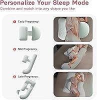 Vista 4 de Pregnancy Pillow for Sleeping, Full Body Maternity Pillow with Removable Cover, Detachable U-Shape Pregnancy Body Pillow Support for Head, Back