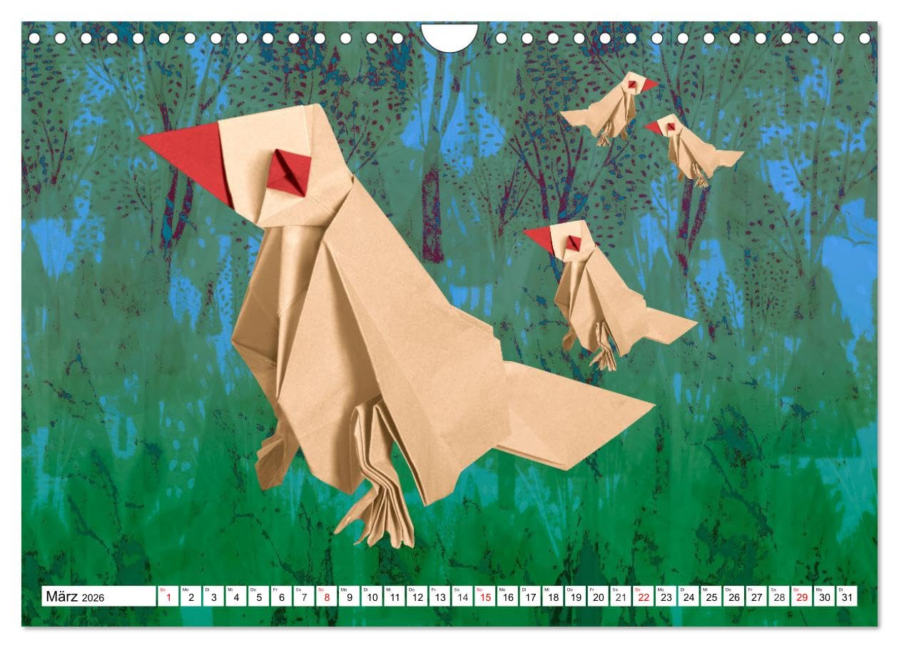 ORIGAMI - Kreativität ohne Grenzen (Wandkalender 2026 DIN A4 quer), CALVENDO Monatskalender: Kreative Papierfaltkunst, integriert in farbenfrogen Fotocollagen