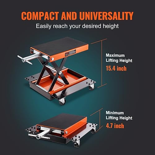 Miniatura 15 de VEVOR Elevador de motocicleta, 1100 libras, centro de motocicleta, gato de elevación de tijera con sillín y pasador de seguridad, soporte