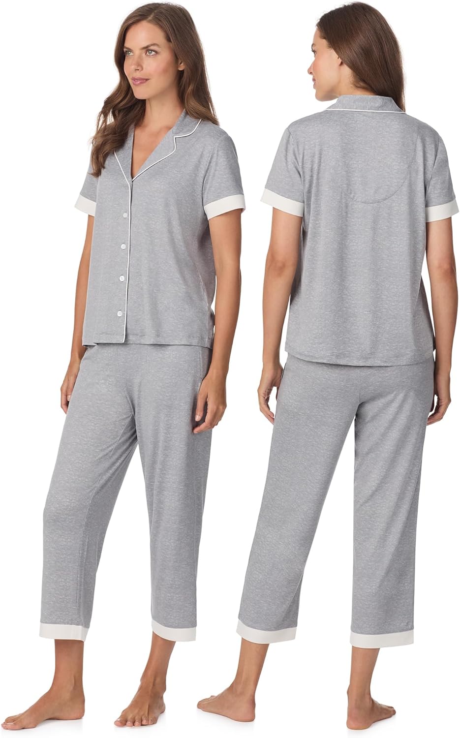 Anne Klein Womens Short Sleeve Button Down Pajama Top & Capri Pant Set - Soft Sweater Knit - Matching Sleepwear & Loungewear - Image 2