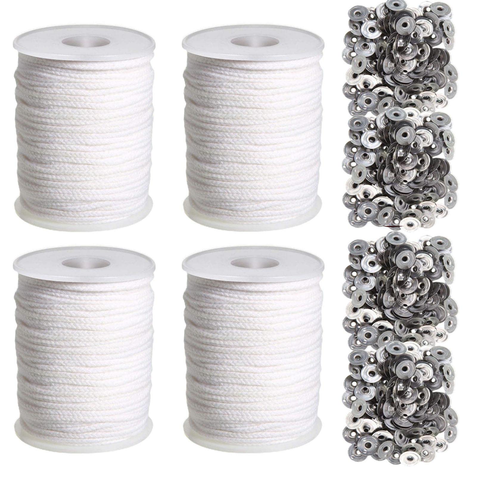 Candle Wicks For Making Candles - 2/4/6/10 Rolls 200ft Braided Cotton Candle Wick with Metal Wick Sustainers Tabs, Candle Wax Wick Core Spool for Craft Oil Lamps Soy Wax Candle Making Supplies Kit