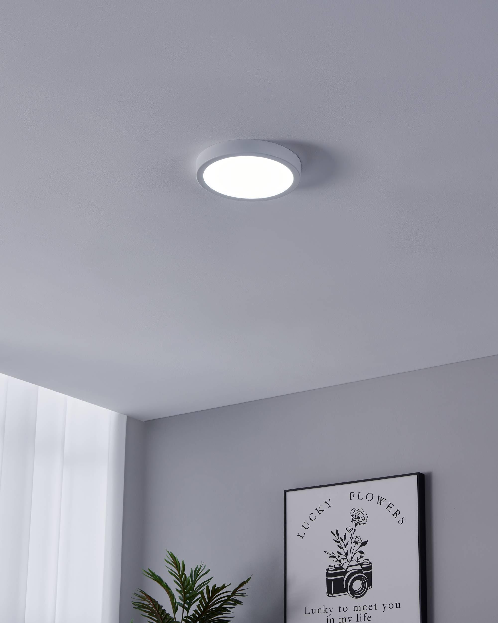 EGLO connect.z Smart Home łazienkowa lampa sufitowa LED Fueva-Z, Ø 21 cm, ZigBee, sterowanie aplikacją i głosem, regulacja barwy światła, ściemnianie, metalowa biała, IP44