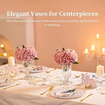 Glasseam 7.5In Tall Glass Vases for Centerpieces, Pedestal Vase for Flowers | Set of 3 Crystal Footed Compote Urn for Floral Arrangement, Vintage Table Decor for Wedding, Showers, Party, Home Dining Room