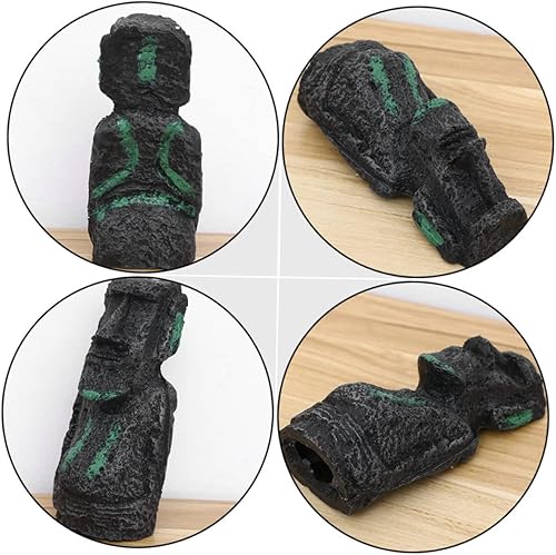 Miniatura 4 de Amosfun 6 piezas de estatua de piedra romana Moai, decoración de pecera, cueva oculta para pecera, refugio de reptiles, estatua de cabeza de isla de