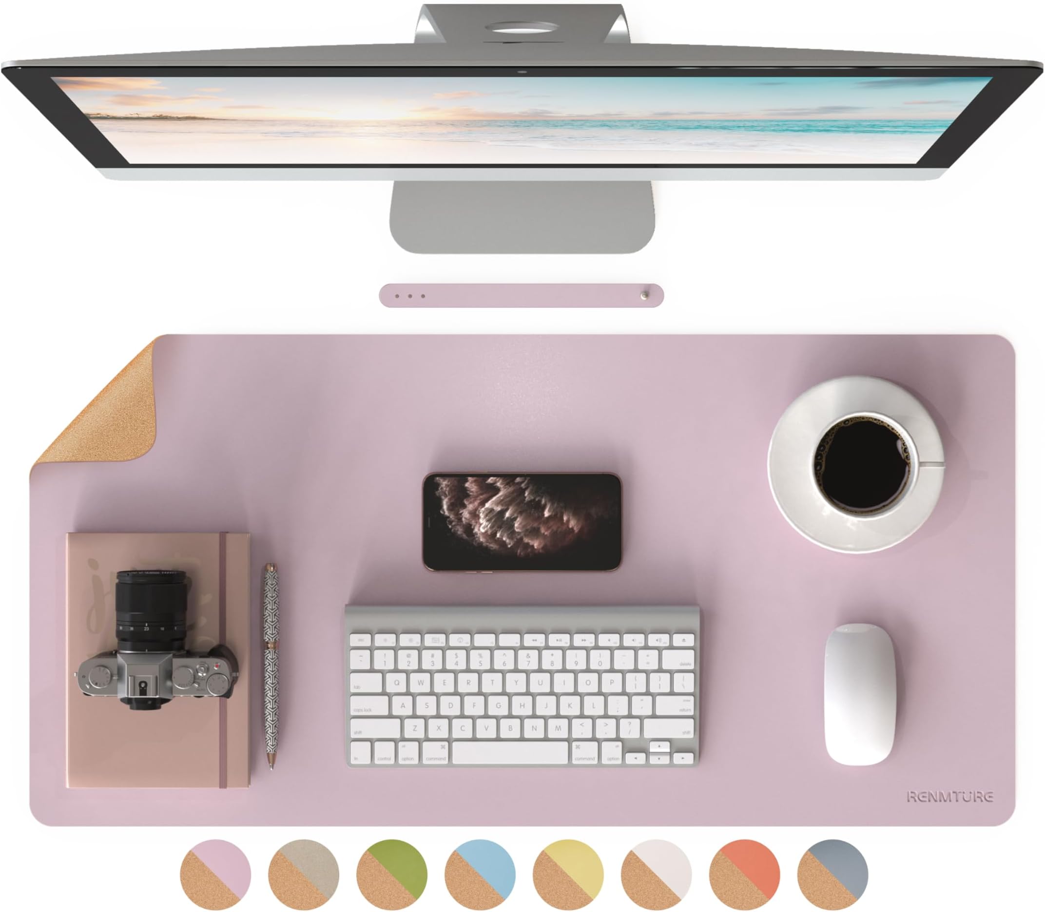 RENMTURE DualSided Desk Pad, Faux Leather Natural Cork